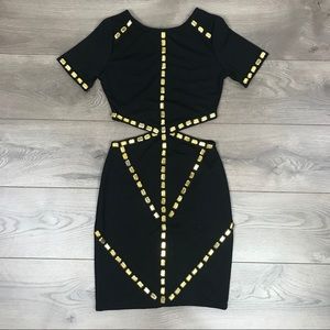 Tobi | Black & Gold Fitted Mini Dress Size Small